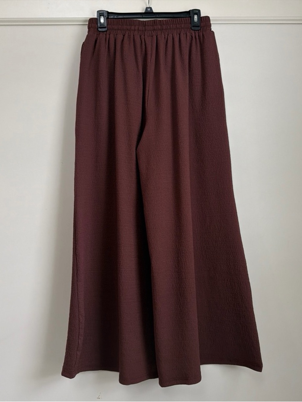 in february Chocolate Brown Textured Wide Leg Palazzo Pants Lined Pockets M NWT - Picture 6 of 6